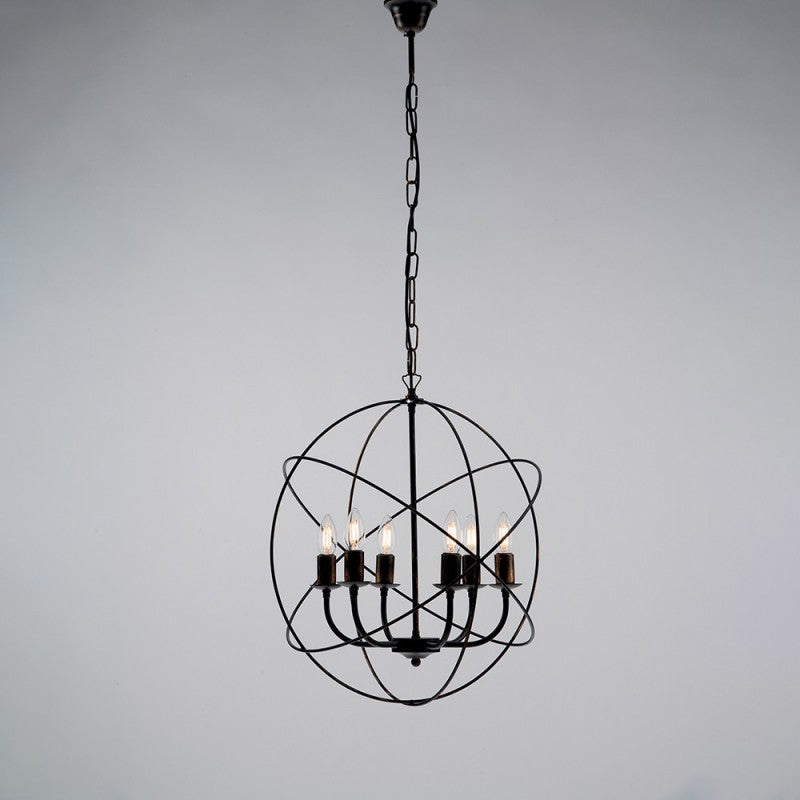 Lustre déco suspension en fer Noir Or six lumières 51x h55 cm