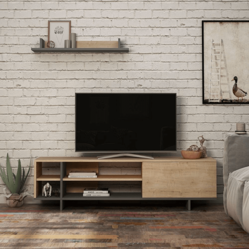 Meuble TV Stockton en chêne anthracite