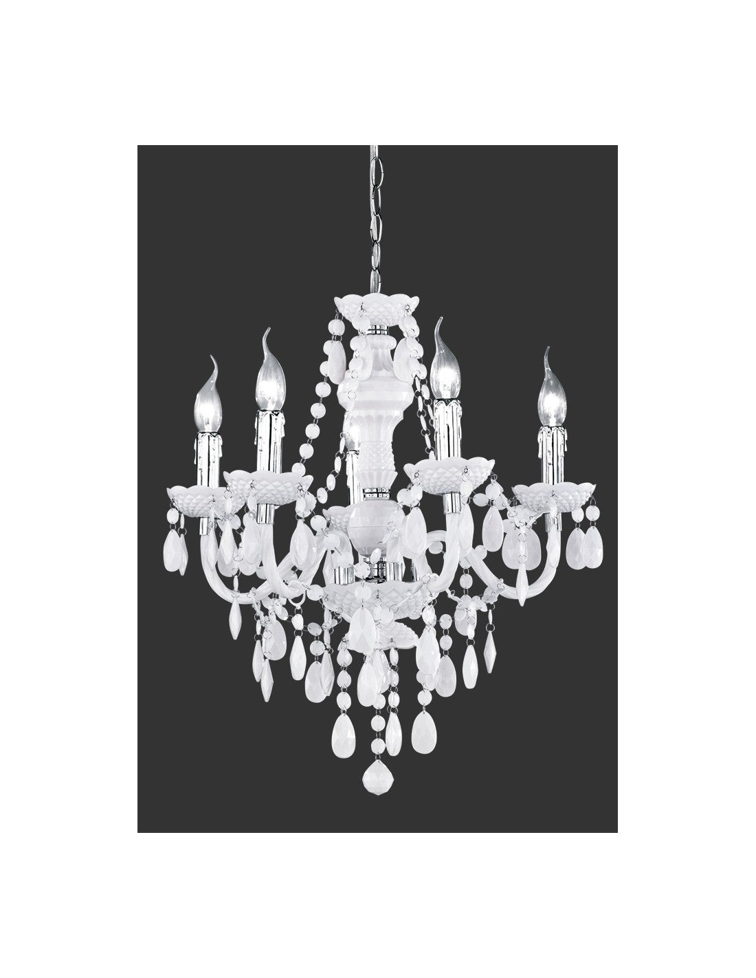 Lustre à 5 bras Lüster Classic Chrome et Blanc avec Trio Lighting Pendentifs Décoratifs
