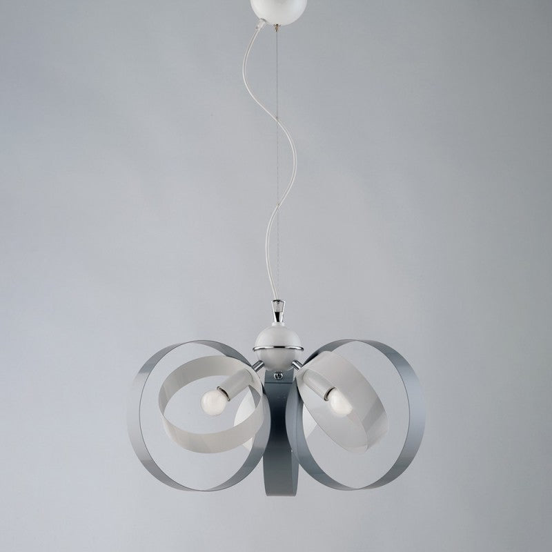 Lustre suspension en fer à trois lumières, Blanc Gris 44x h26 cm