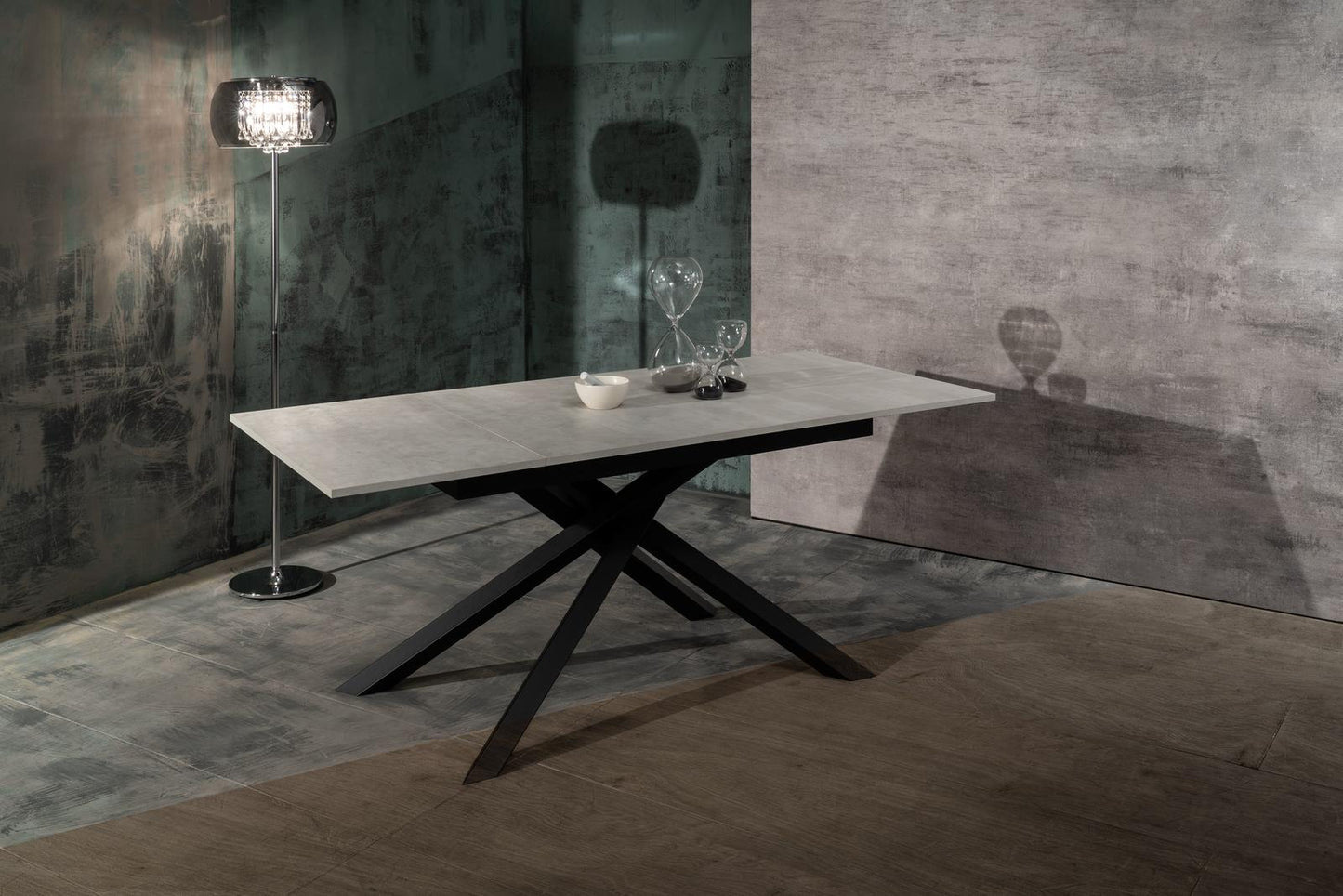 Table extensible en béton noir-blanc 90 cm x 140-190 cm H. 76 cm