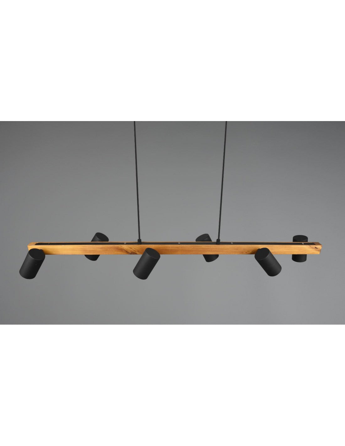 Lustre îlot en bois 6 spots noirs cylindriques réglables Marley Trio Lighting