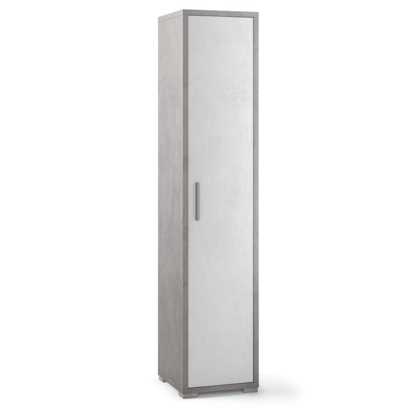 Armoire polyvalente étroite en bois Ciment Blanc 39x41x h182 cm
