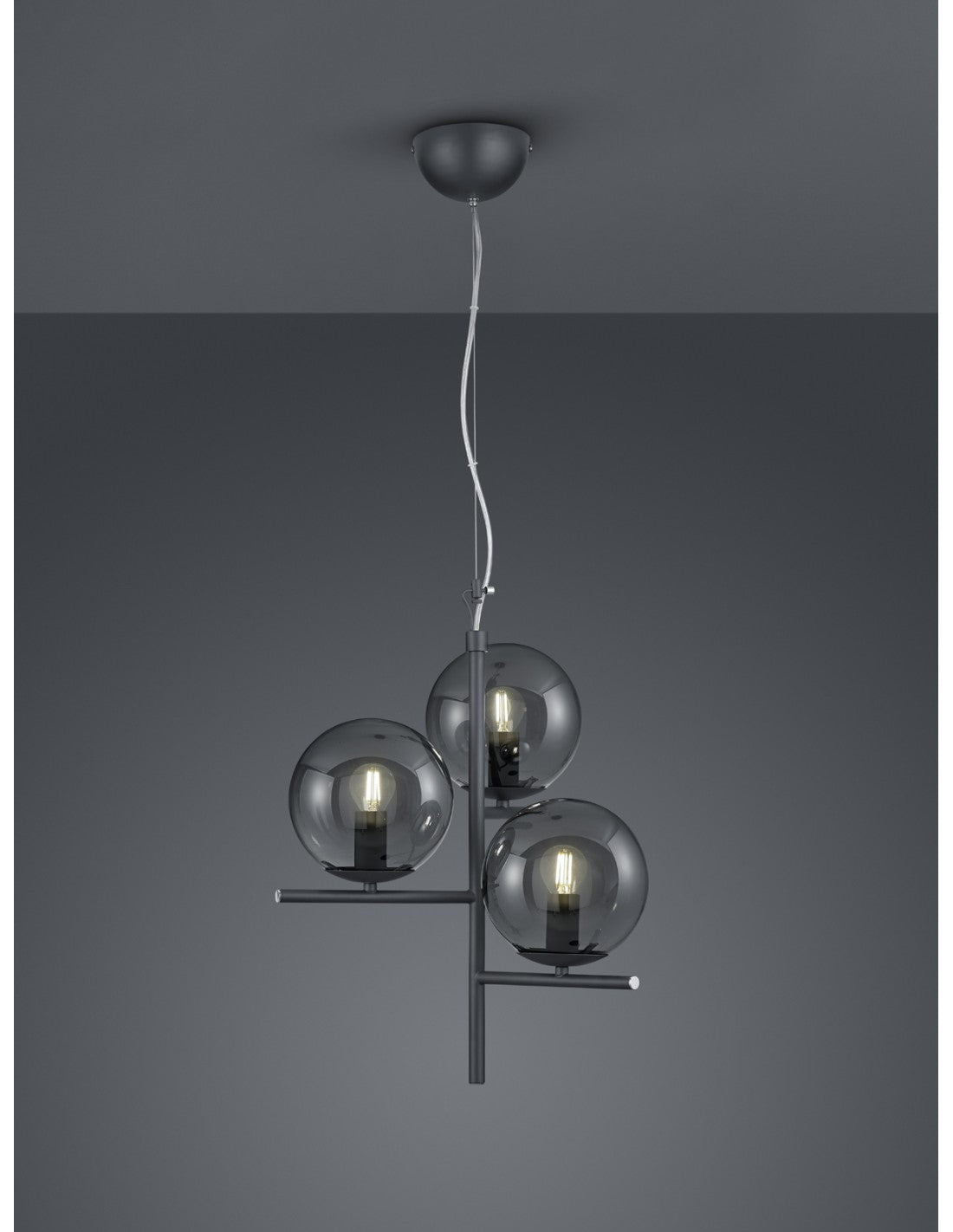 Suspension 3 Lumières Sphères Verre Fumé Anthracite Ø40 cm Pure Trio Lighting
