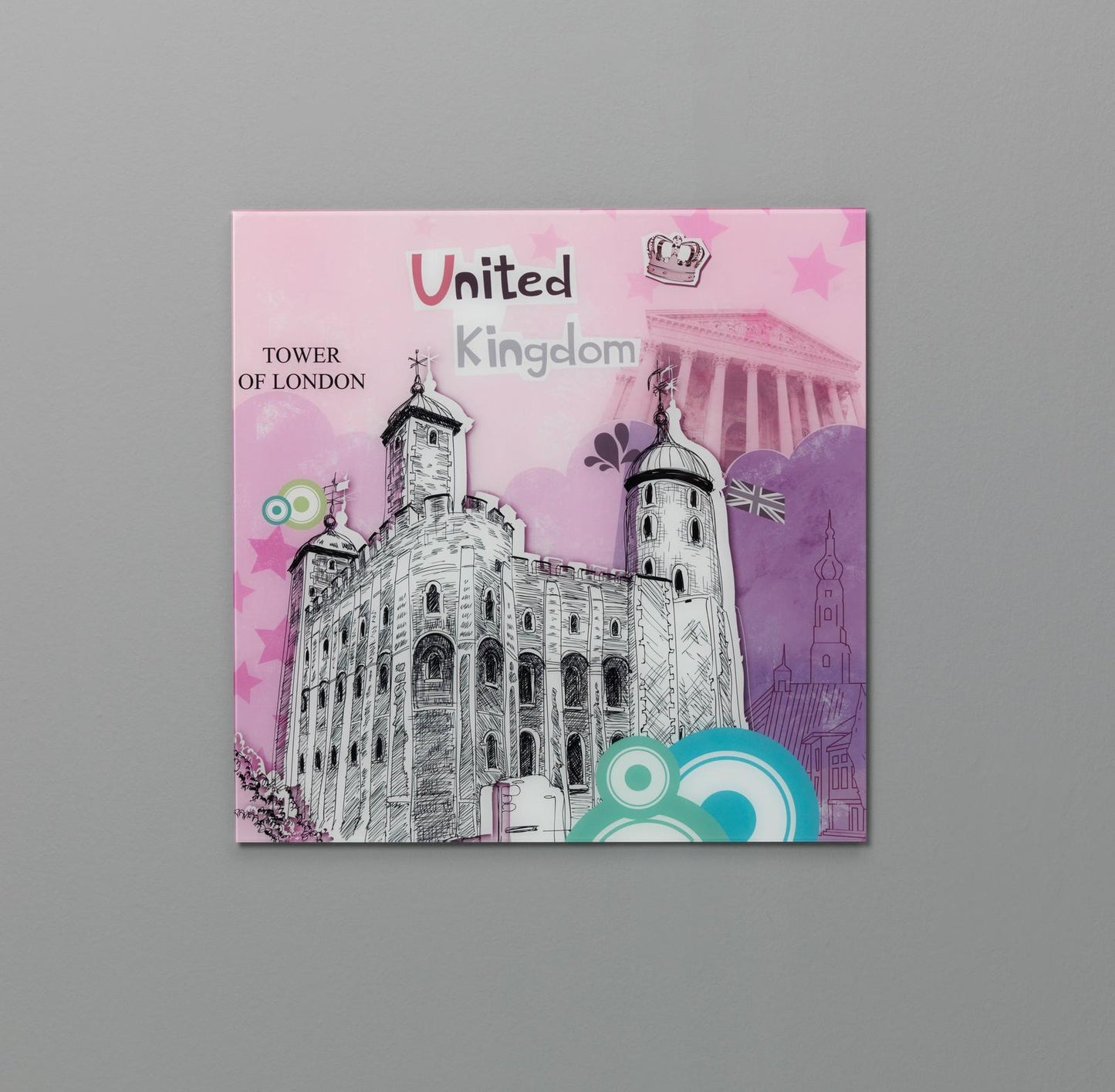 Impression sur verre 70x70 cm avec toile multicolore