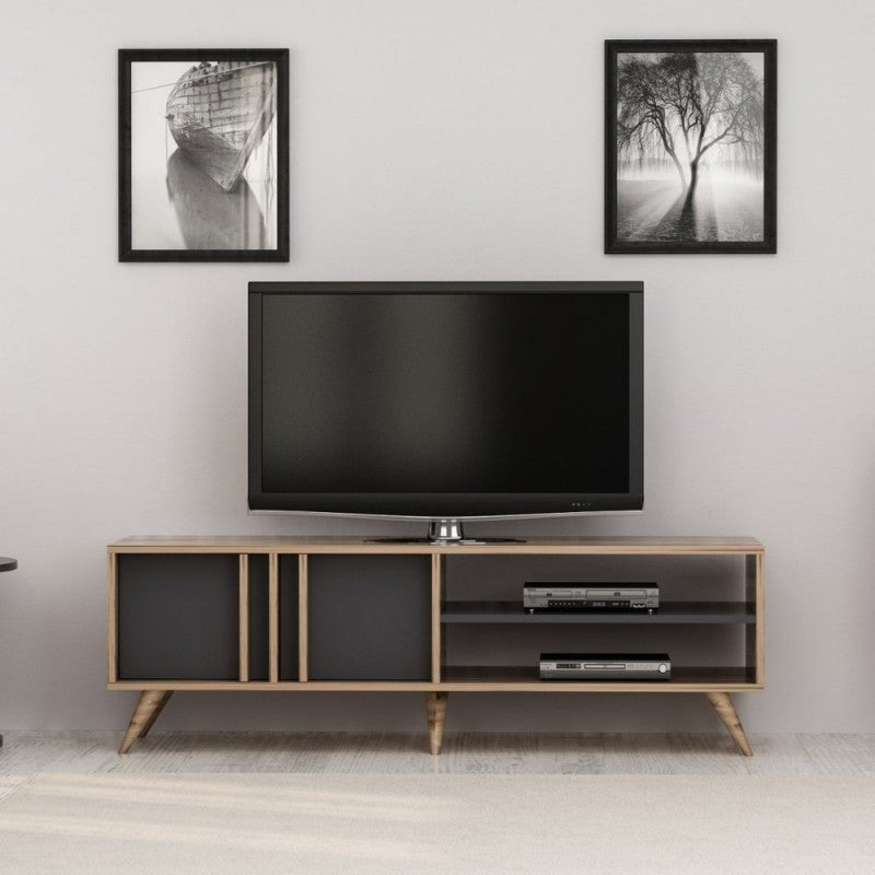 Meuble TV en noyer anthracite 150x35x48h cm