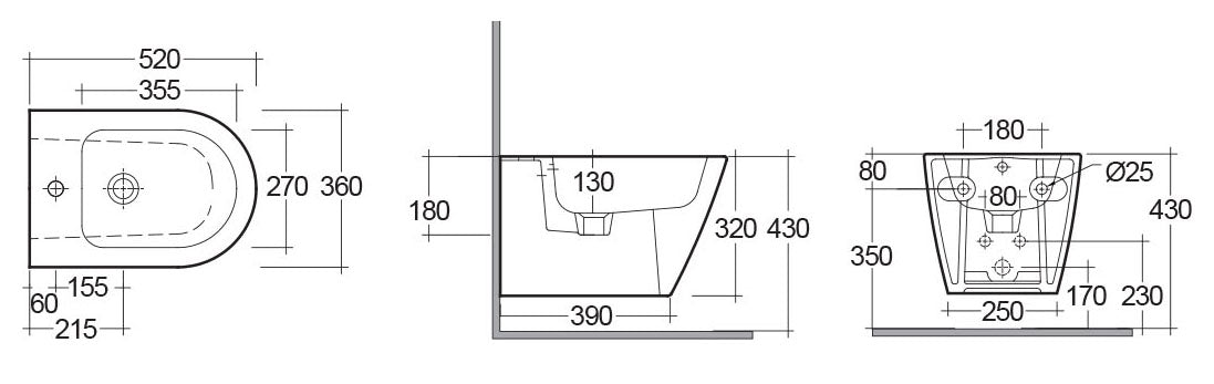 Bidet suspendu Resort avec fixation cachée