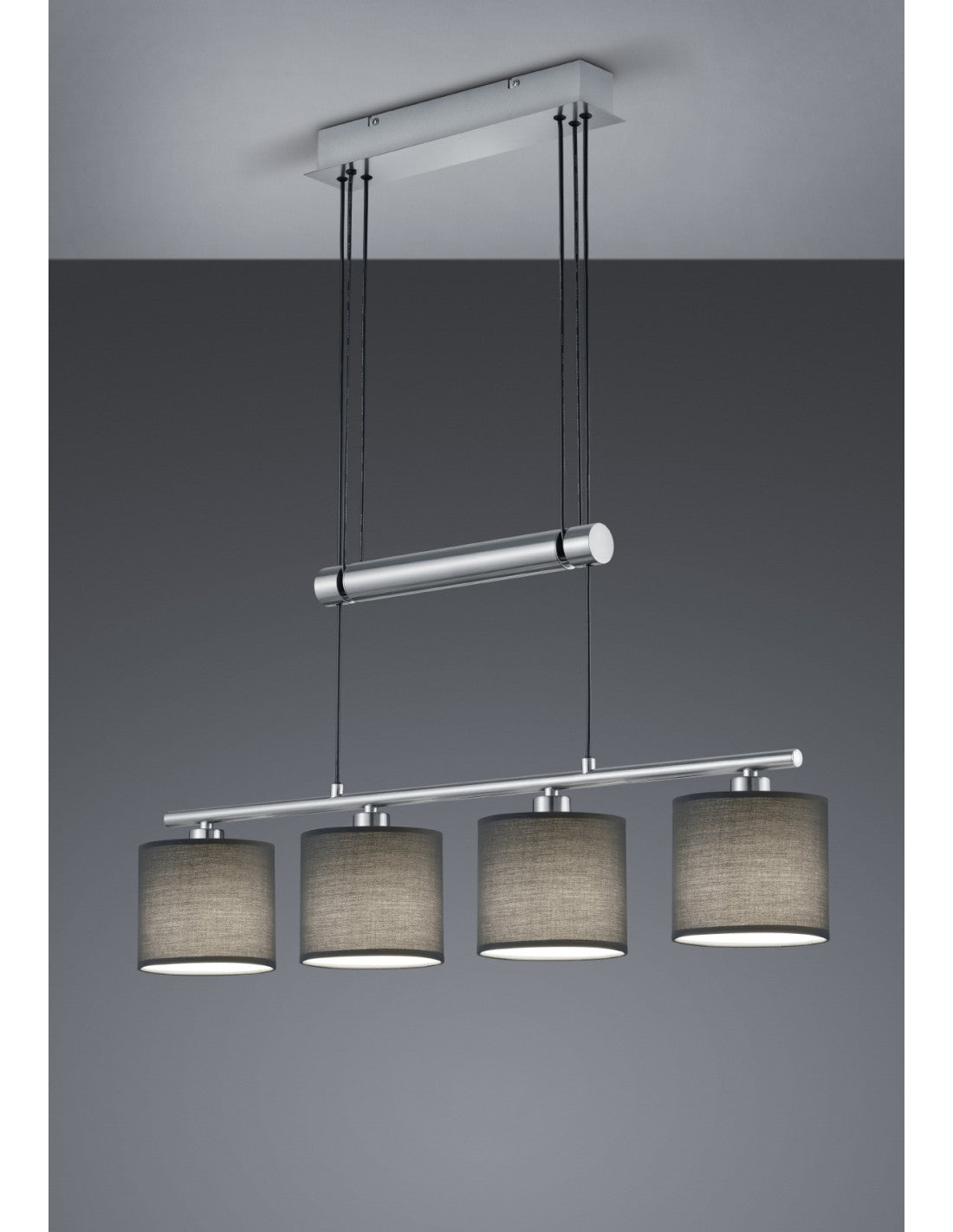 Garda Nichel Suspension 4 Abat-jour Tissu Gris L77 cm Trio Lighting
