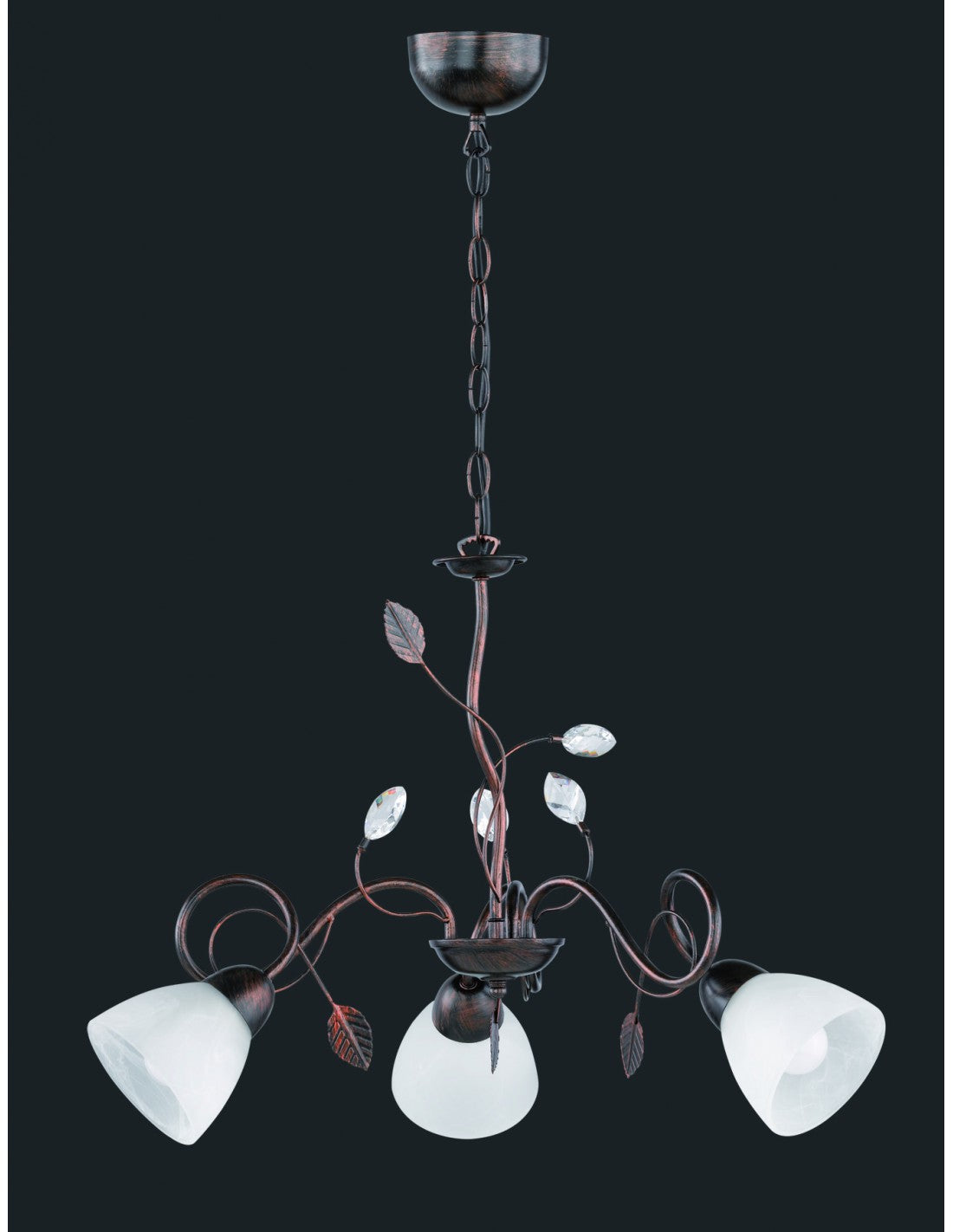 Suspension Rustique 3xE14 Traditio Rouille Blanc Coupelles en Verre Ø70 cm Trio Lighting
