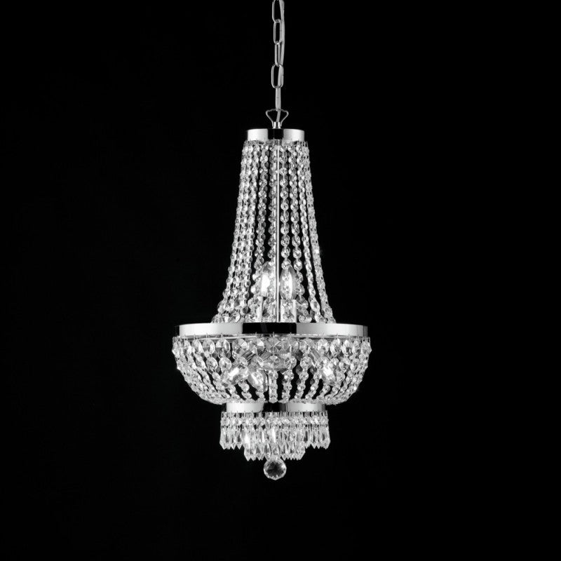 Lustre impérial en fer chromé et laiton à cinq lumières 35x h70 cm