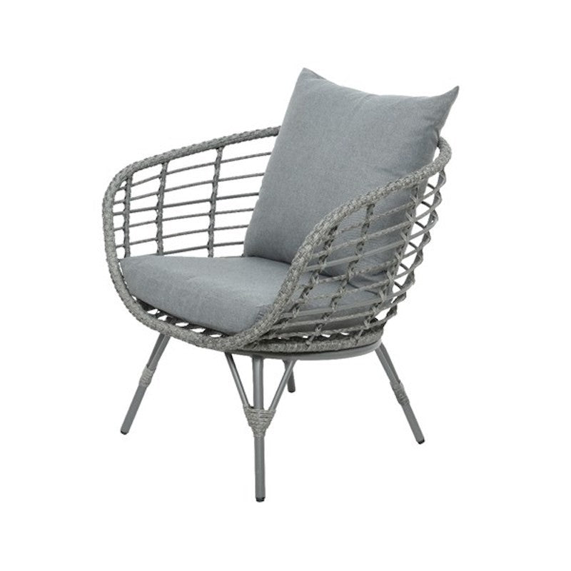 Salotto Evora 3 Pezzi Grigio - Poltrone e Tavolino in Vimini con Piedini Regolabili