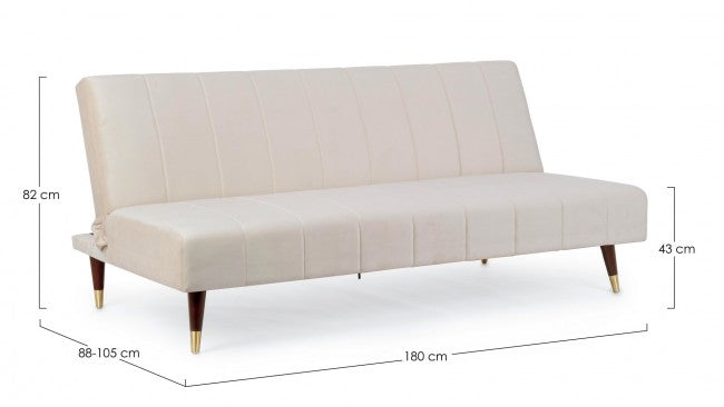 Canapé lit Alma 3 places effet velours beige 180x88x82h cm