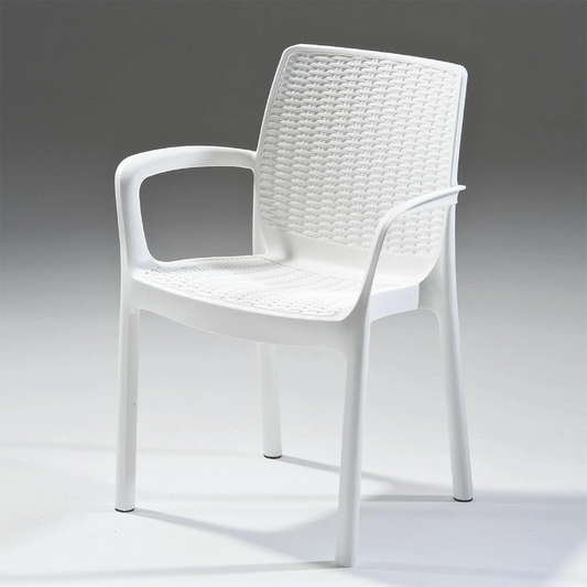 Poltrona Melody in Resina Antiurto Effetto Polirattan Bianco 58x55x83 cm