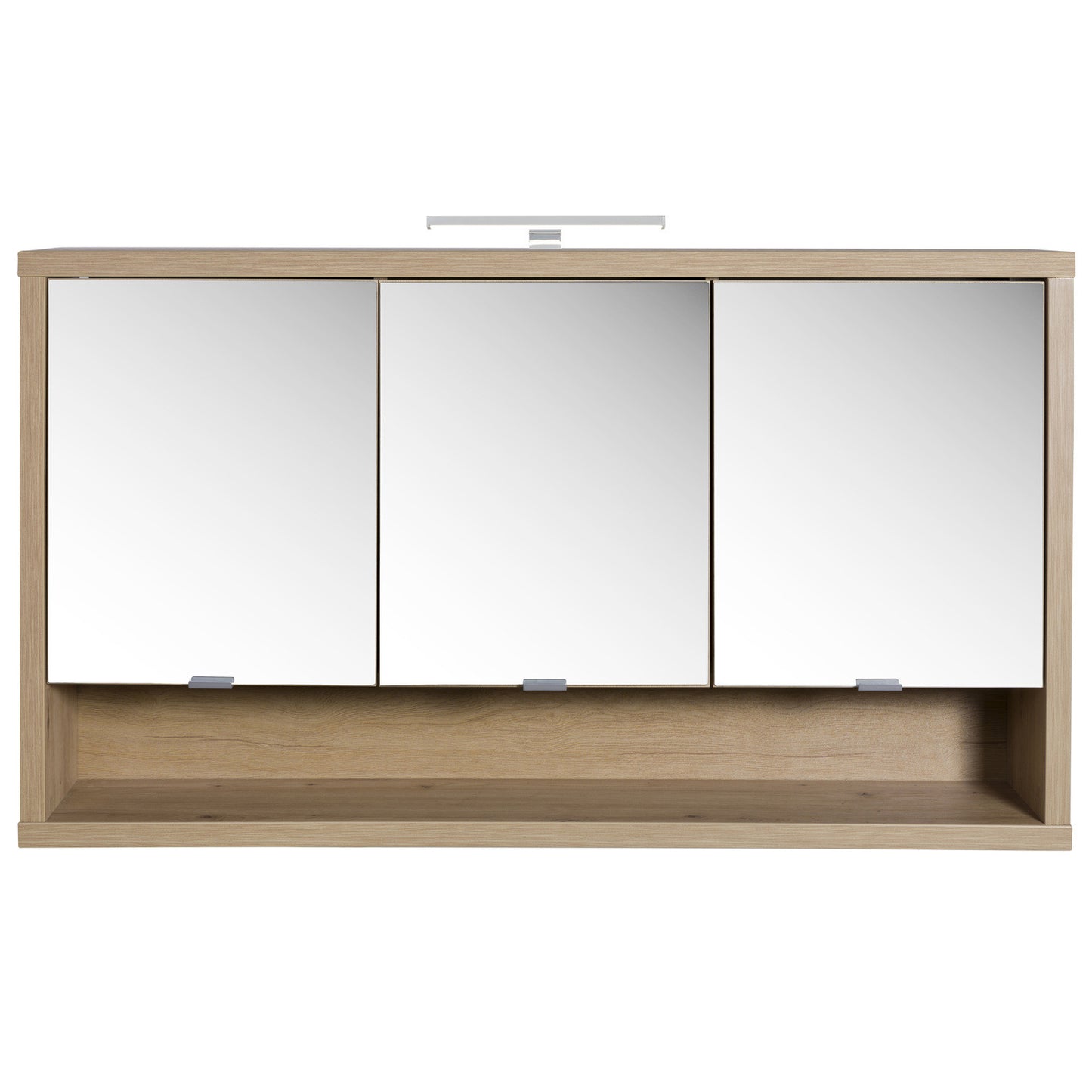 Specchiera Pensile con 3 Ante e 1 Vano, Luce LED, Dimensioni: 70x123x22 cm