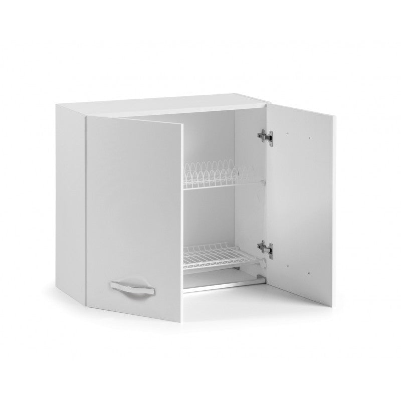 Égouttoir à vaisselle de cuisine en frêne blanc, élément mural 80x32xH 72 cm avec 2 portes