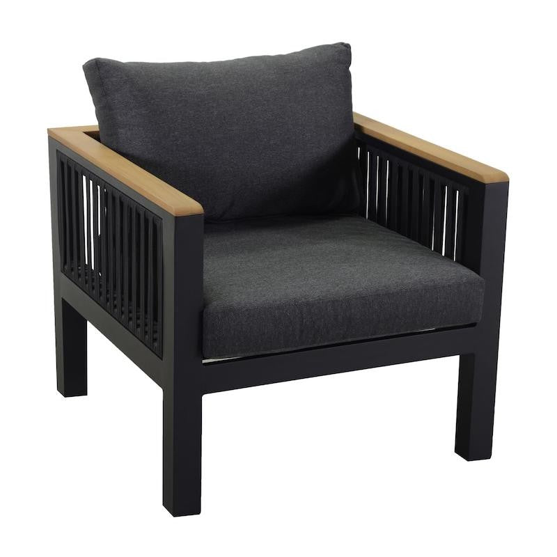 Salotto Alluminio Idaho Pozzo 2P Antracite con Cuscini Antracite e Tavolo Legno