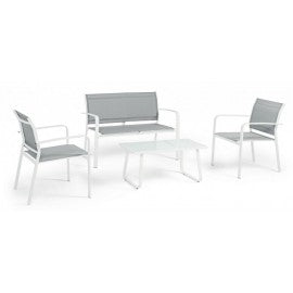 Salotto 4 pezzi bianco - Dimensioni: 118x62,5x78 cm (divano), 59,5x62,5x78 cm (poltrone), 80x45x39 cm (tavolino)