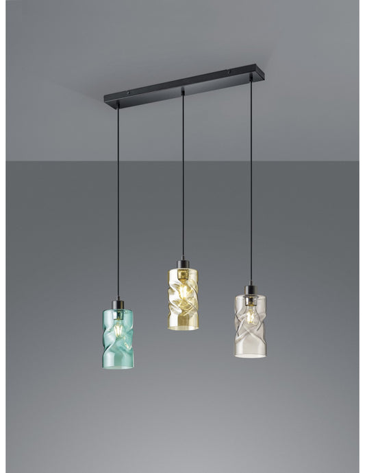 Suspension Moderne Swirl 3xE27 Verre Noir Et Multicolore L60 cm Trio Luminaire