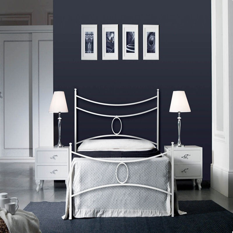 Lit simple en fer avec pied de lit Bianco CONCA 92x208x h117 cm