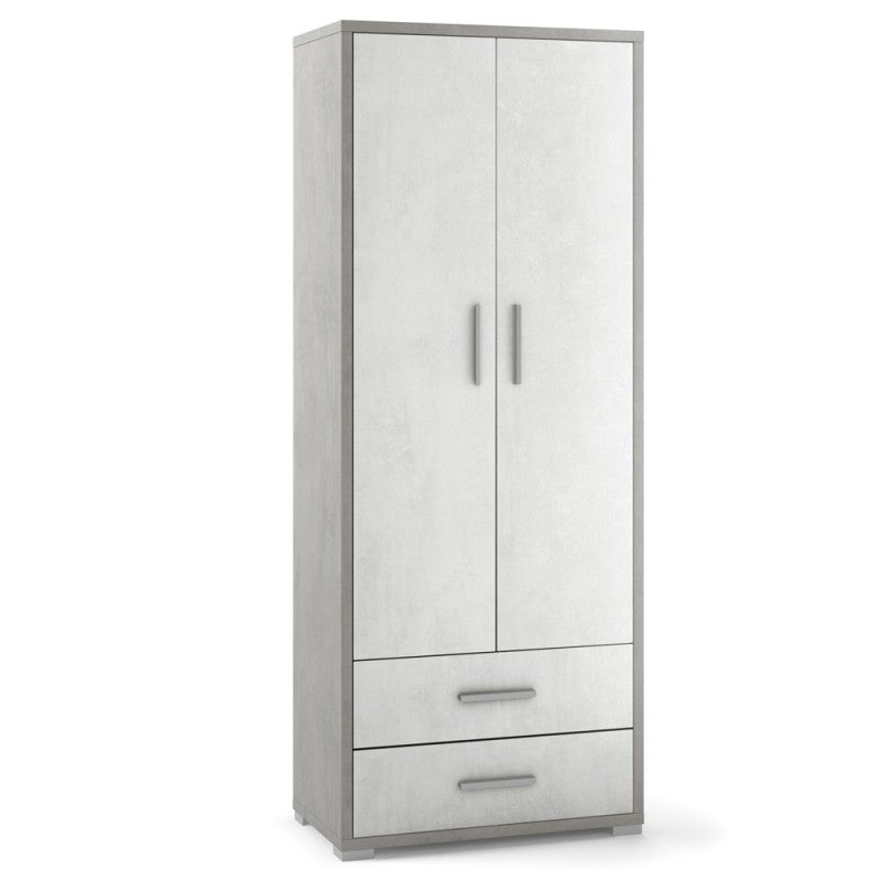 Armoire polyvalente avec deux portes et deux tiroirs en ciment blanc 71x41x h182 cm