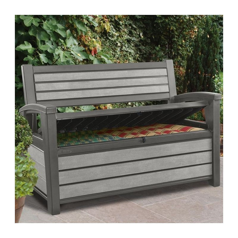 Coffre en résine finition effet bois HUDSON BENCH Graphite 132,7x61,2xh.89 cm