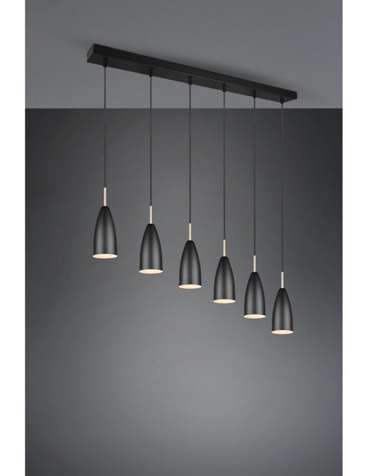 Grande Suspension Linéaire Isola Farin 6 Lumières Noir Trio Lighting