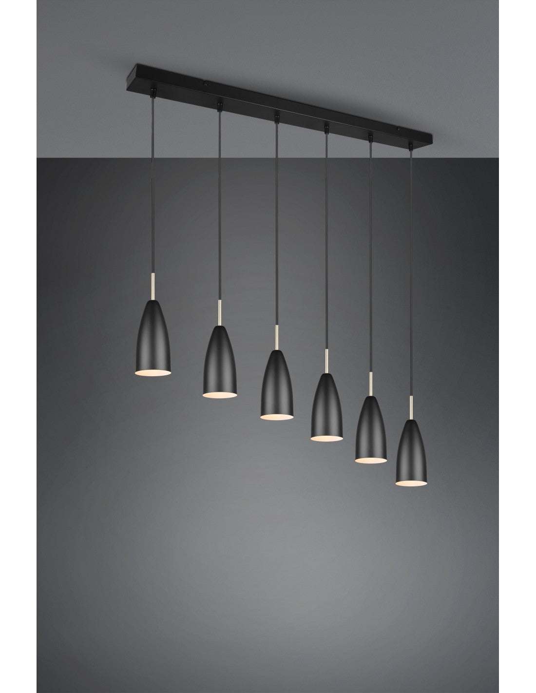 Grande Suspension Linéaire Isola Farin 6 Lumières Noir Trio Lighting