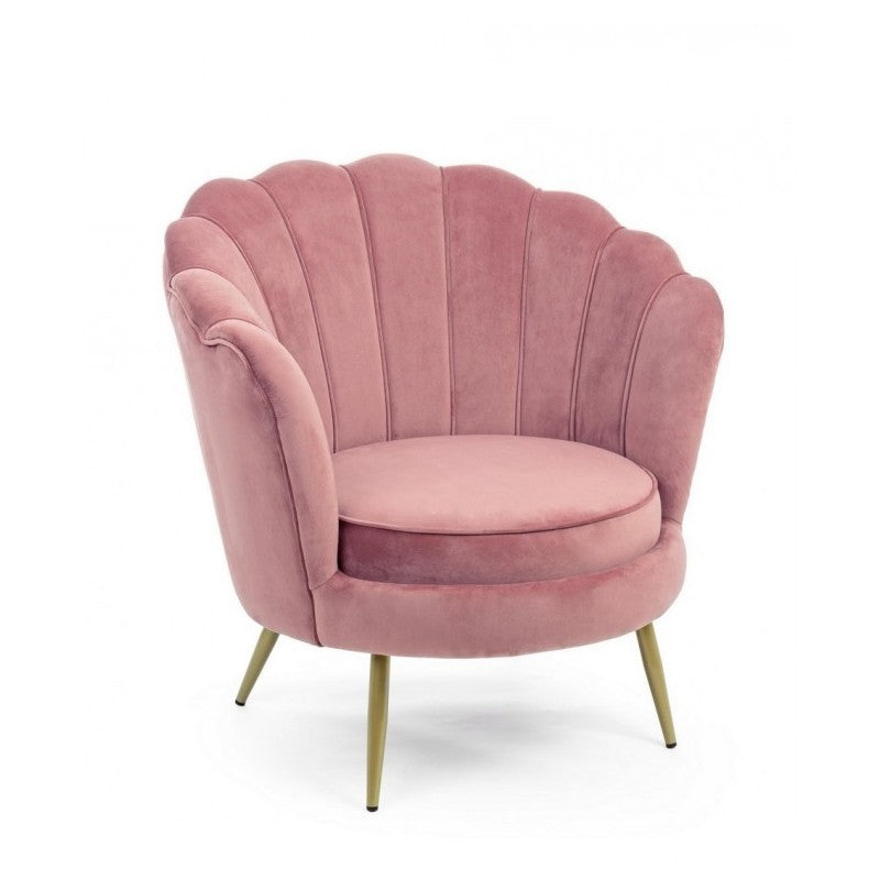 Fauteuil rétro en velours rose paon 80 x 76 x 84 h cm