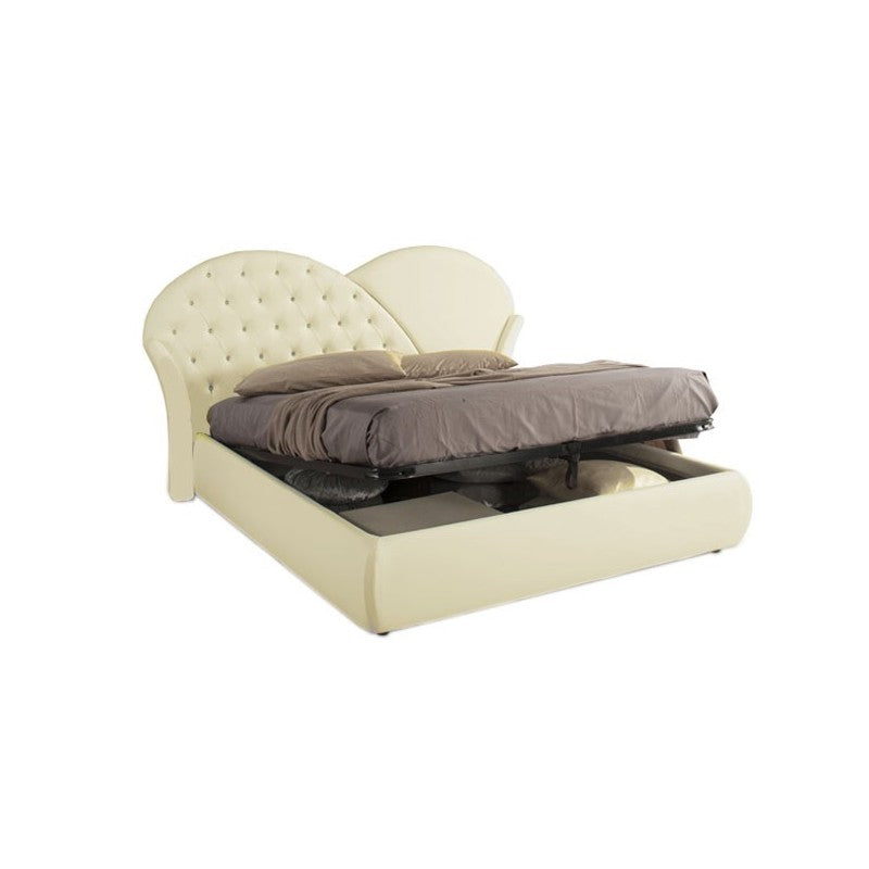 Letto matrimoniale c-contenitore in ecopelle crema 215x220xh.122 cm EFFEZ