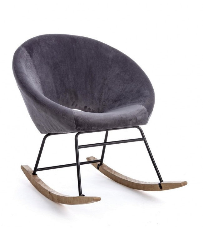 Fauteuil à bascule Annika effet velours gris foncé