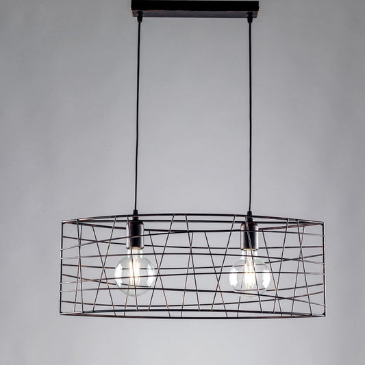 Lustre suspension industriel en fer Cuivre Noir à deux lumières 61x h25 cm