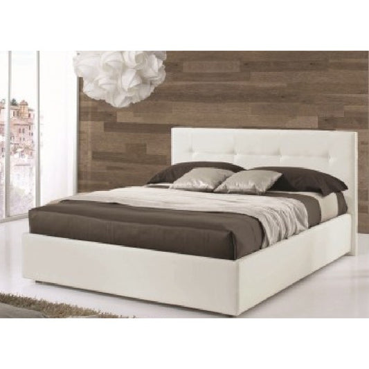 Lit queen size avec conteneur en éco-cuir Blanc NAPOLI 205x140x h105 cm