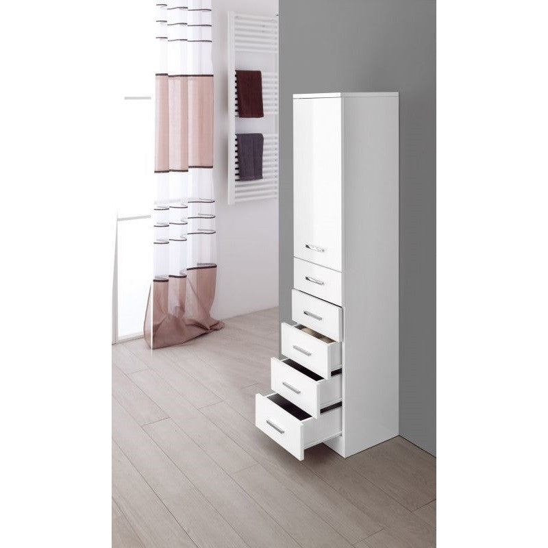 Meuble porte-serviettes à porte blanche et cinq tiroirs 35x34x h 148,5 cm