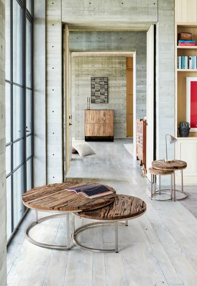 Ensemble de 2 tables basses modernes en bois et métal Rafter