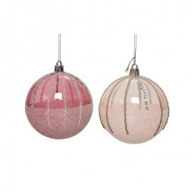 Boule de Noël en verre transparent pailleté rose assorti 8 cm 1 pièce