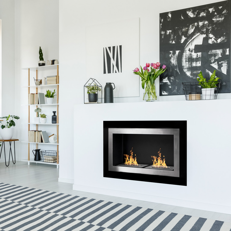 DIVINA FIRE Cheminée bioéthanol murale encastrable biocheminée PECHINO L90 x H55 x P17