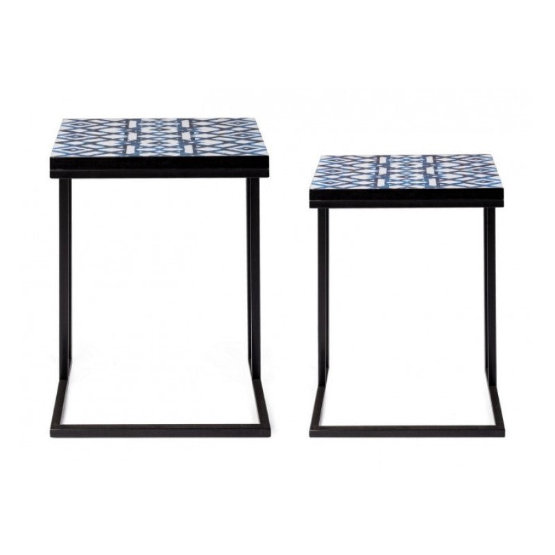 Lot de 2 tables basses NEAPOLIS en acier avec plateau en MDF décoré d'impression 62,5h 56h cm