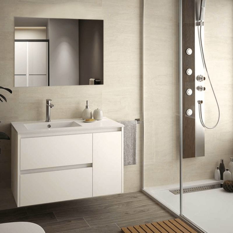 Meuble de salle de bain suspendu Resia mélèze blanc 90x46x54 H