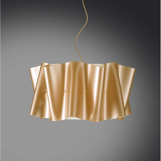 Lustre suspendu cinq lumières abat-jour FOLIO en Polilux Gold diamètre 60x h32 cm
