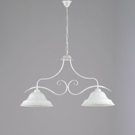 Lustre classique en fer blanc argenté à deux lumières 85x h51 cm