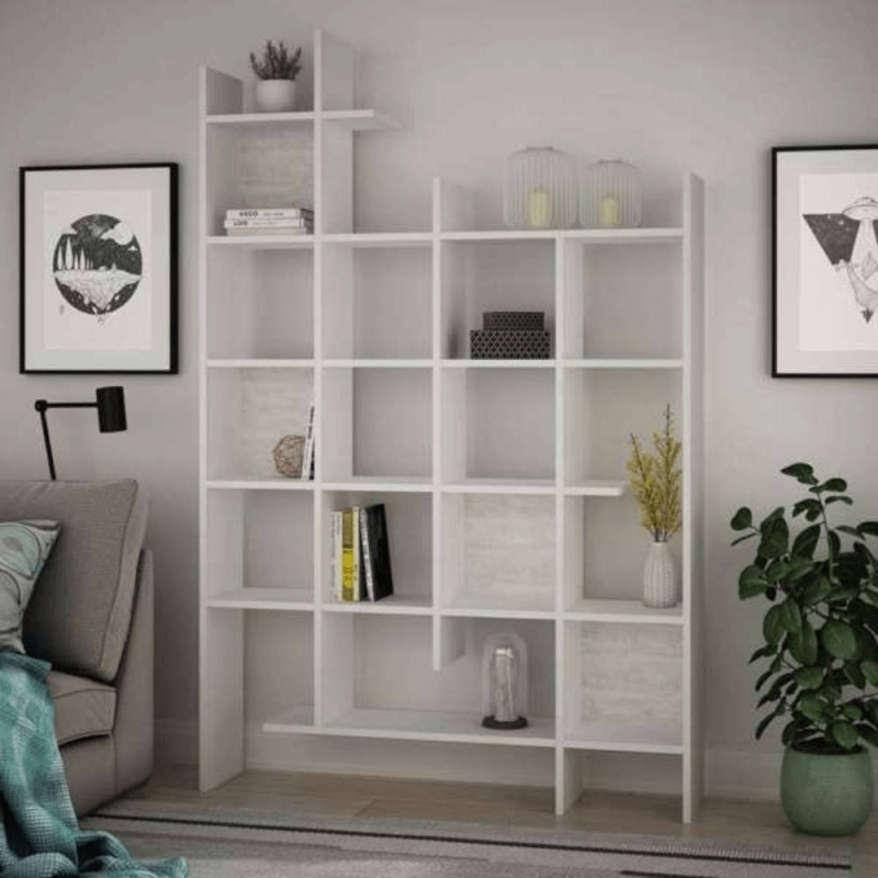 Bibliothèque blanche Manco 6 étagères 122x25,5x188H