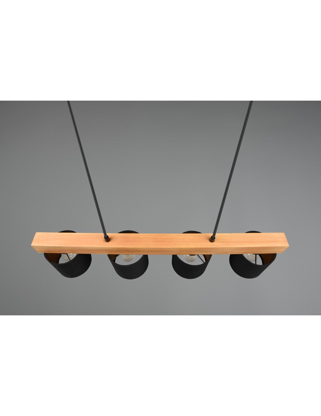 Lustre Linéaire En Bois 4 Abat-Jour Noirs Cameron Trio Lighting