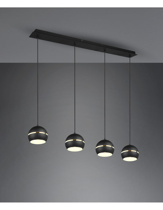 Fletcher Suspension Linéaire 4 Diffuseurs Sphériques Noir Trio Lighting