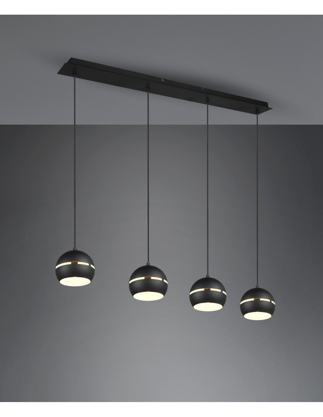 Fletcher Suspension Linéaire 4 Diffuseurs Sphériques Noir Trio Lighting