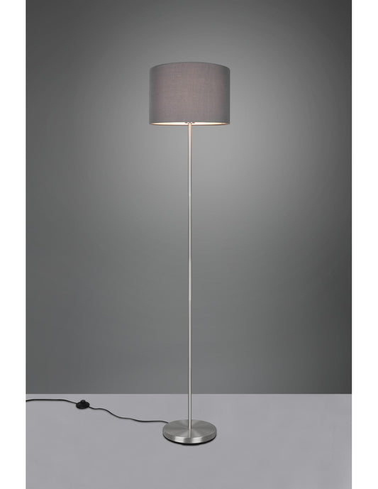 Lampadaire Hôtel Abat-jour Nickel Tissu Gris Trio Lighting