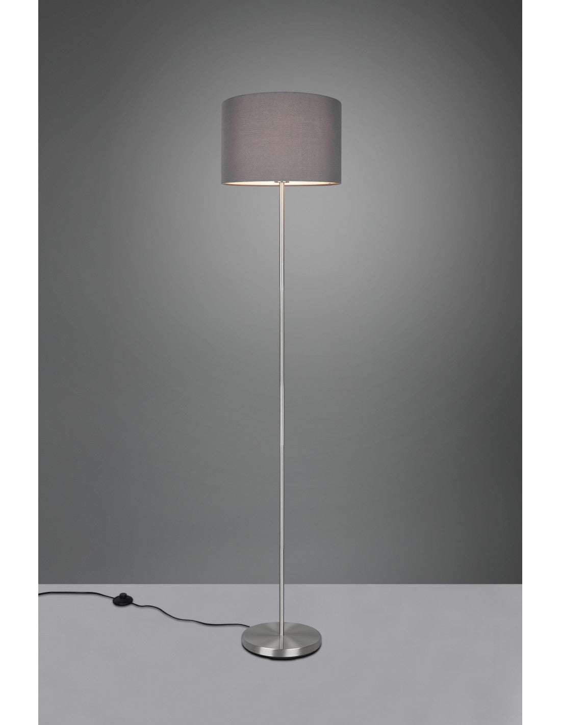 Lampadaire Hôtel Abat-jour Nickel Tissu Gris Trio Lighting