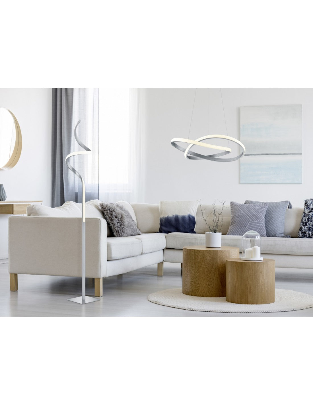 Lampadaire Course Led Tactile Dimmable H145 cm Nichel Trio Lighting