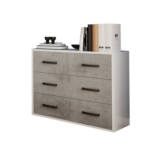 Maxi commode avec 3 tiroirs gris béton en bois mélaminé H.81x L.91x P.45 cm