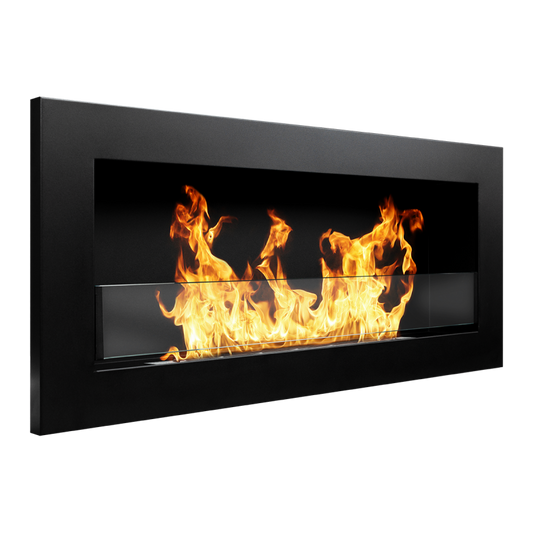 Cheminée bioéthanol murale ou encastrable Livorno Nero L 90 x P 12 x H 40 avec vitre