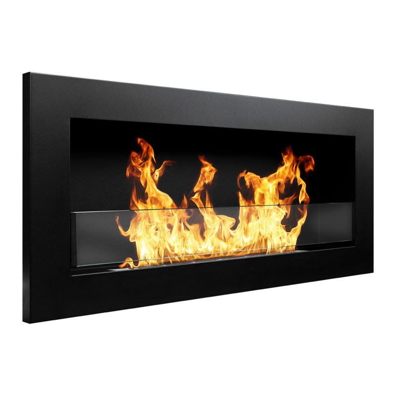 Cheminée bioéthanol murale ou encastrable Livorno Nero L 90 x P 12 x H 40 avec vitre